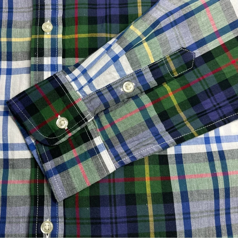 RALPH LAUREN Youth Boy's Blue Green Plaid Long Sleeve Button Down Shirt Size XL
